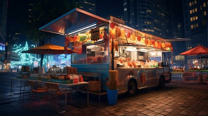 a food truck on the street - obrazy, fototapety, plakaty