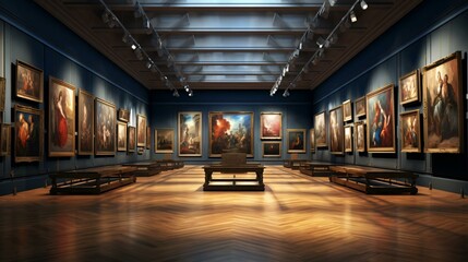 a large room with paintings on the walls - obrazy, fototapety, plakaty