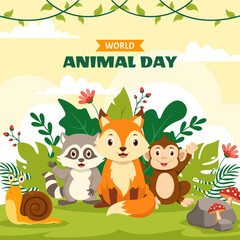 Obraz na płótnie Canvas World Animal Day Social Media Illustration Flat Cartoon Hand Drawn Templates Background