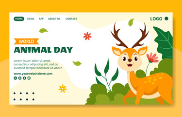 World Animal Day Social Media Landing Page Cartoon Hand Drawn Templates Background Illustration
