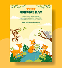World Animal Day Vertical Poster Flat Cartoon Hand Drawn Templates Background Illustration