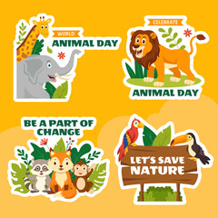 World Animal Day Label Flat Cartoon Hand Drawn Templates Background Illustration
