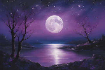 the Fantasy full moon background and river
