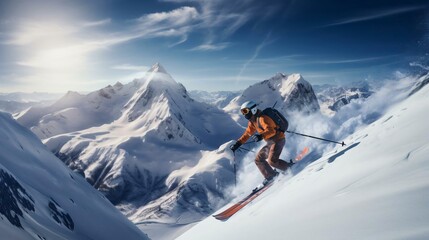 Naklejka na ściany i meble a person skiing down a mountain