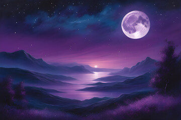 Naklejka na ściany i meble the Fantasy full moon background and river