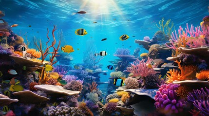 Fototapeta na wymiar a group of fish swimming in an aquarium