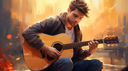 Obraz premium a man playing a guitar