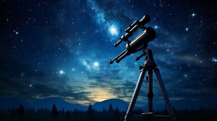 a telescope with a starry sky in the background
