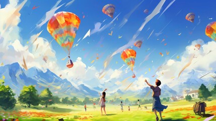 people flying kites in the sky - Powered by Adobe