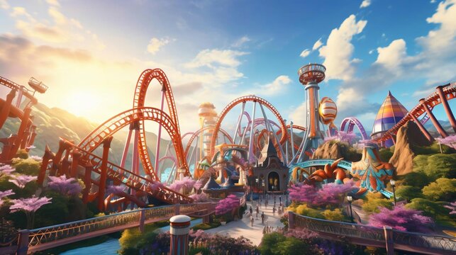 a colorful amusement park ride