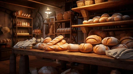 Store enrouleur tamisant sans perçage Boulangerie a table with bread on it