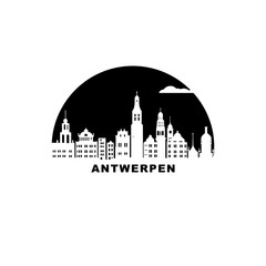 Belgium Antwerpen cityscape skyline city panorama vector flat modern logo icon. Flemish Antwerp emblem idea with landmarks and building silhouettes