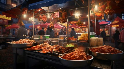 a street market with food