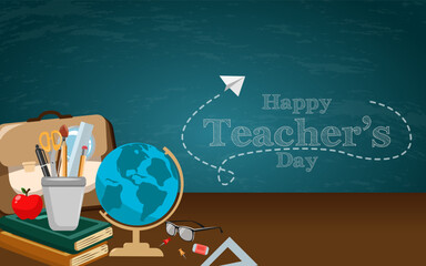 Decorative flat happy teachers day with blackboard background