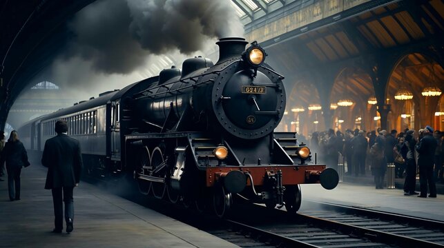 Old steam train in station