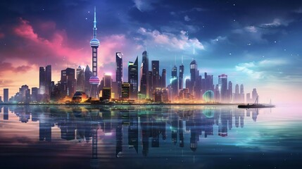 Obraz premium a city skyline at night