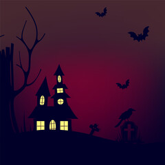 halloween background with flat design in the night