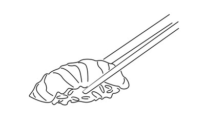line art of hand holding chopsticks with sushi