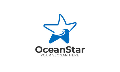 Ocean star blue wave logo vector design
