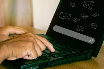 Male hand using computer to search information in internet