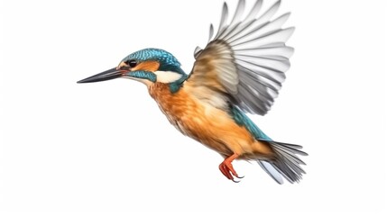 Common flying kingfisher isolated on white background Generative Ai