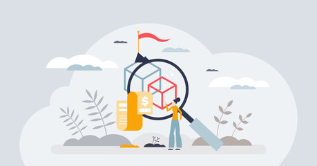 Prioritization with effective importance management tiny person concept. Make order with payment arrangement and strategy for business tasks vector illustration. Choose one urgent project to do.