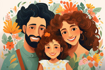 Illustration of a cheerful family