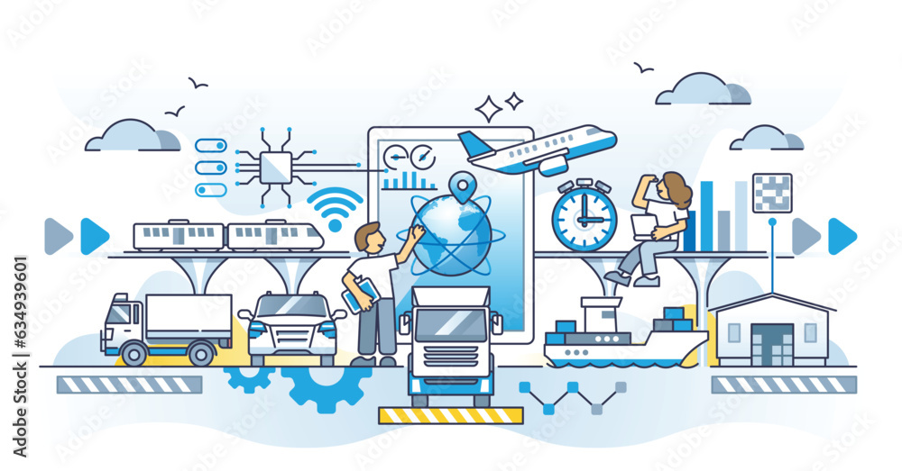 Poster transportation optimization and effective logistics control outline concept. logistics service effic