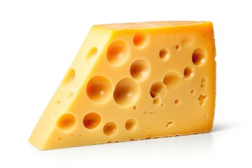 Close up of delicious fresh cut cheese product on white background