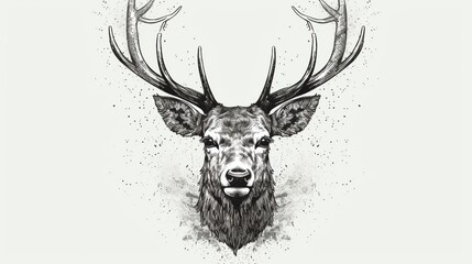Hand Drawn Engraving Pen and Ink Deer Head Vintage Vec Generative Ai