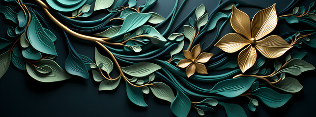 Luminous Leavescape: Sculptural 2D Wallpaper with Shaped Canva