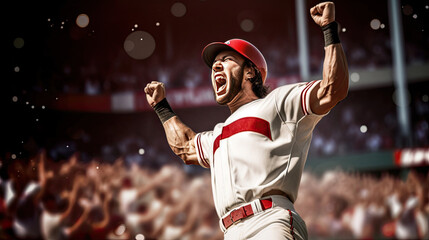 Professional baseball player celebrating victory. Generative Ai - obrazy, fototapety, plakaty
