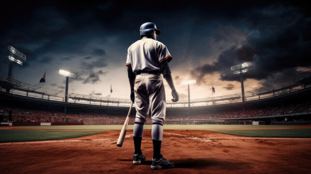 Professional baseball player is tanding in the spotlight. Generative Ai
