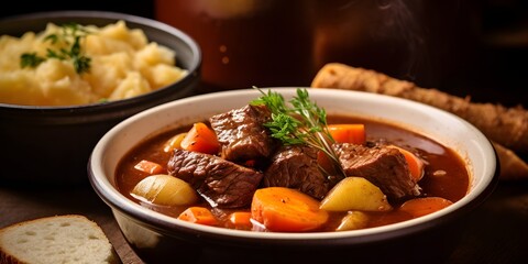food photography of hearty Beef with potato, generative ai