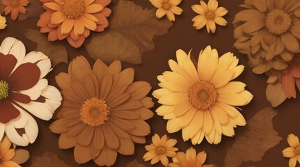 Brown background image with many beautiful flowers.
