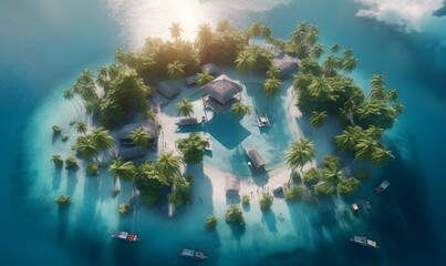 A tropical island viewed from above. Generative AI