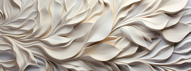 Ceramic Fusion: Fractal Leaf Patterns on White Textured Wall