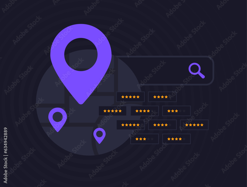 Poster local seo - search marketing small business strategy based on target local customers. map with local