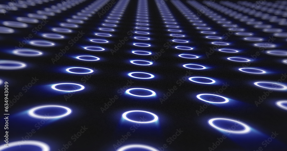 Wall mural abstract blue pattern of glowing geometric circles loop futuristic hi-tech black background