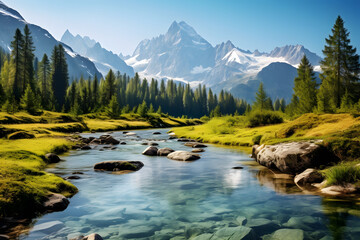 Mountain with lake landscape. Good atmosphere. Background for computer