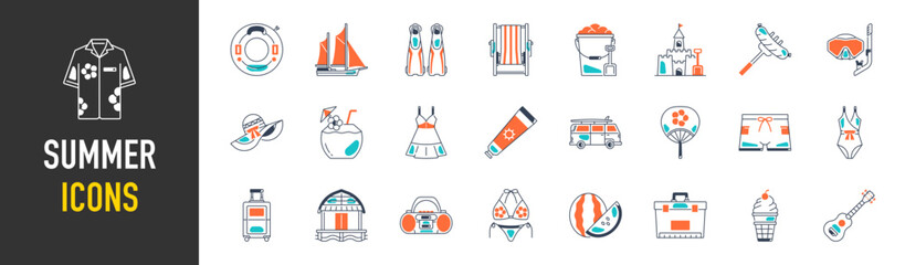 Tropical, summer, vacation, beach elements minimal web icon set. icons collection. Simple vector illustration.
