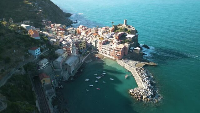 Amazing Aerial View of Iconic Cinque Terre Town of Vernazza