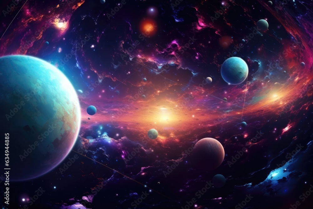 Wall mural orbit of universe colourful abstract background. generative ai