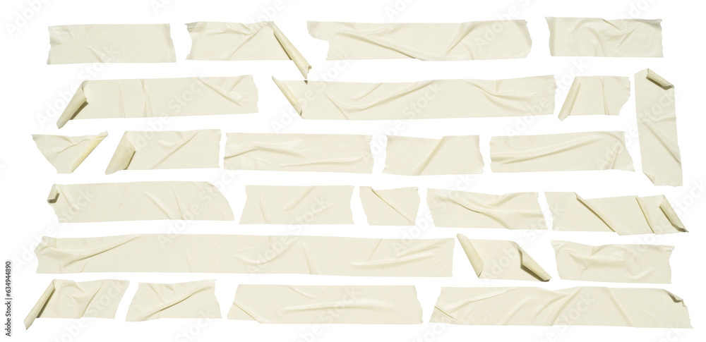 Wall mural set of various pieces of masking tape isolated with clipping path on a white background.
