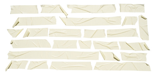 set of various pieces of masking tape isolated with clipping path on a white background. - obrazy, fototapety, plakaty