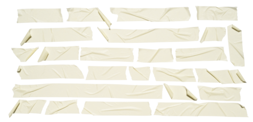 set of various pieces of masking tape isolated with clipping path on a white background.