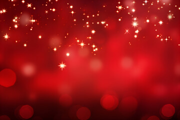 Red Christmas background with snowflakes Abstract lights bokeh blurred background, AI generate