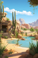Oasis desert resort style. Beautiful landscape background in summer.