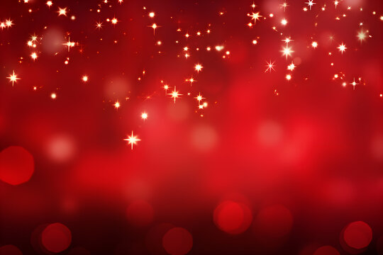 Red Christmas background with snowflakes Abstract lights bokeh blurred background, AI generate