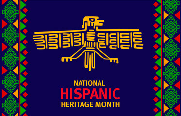National hispanic heritage month festival banner with mayan aztec eagle bird totem, captures the rich cultural traditions of hispanic communities, celebrates history, art, and contributions to society